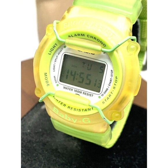 Casio Women's Watch Baby-G BG-301 Quartz Digital Yellow Green Vintage 1455 39mm - Picture 13 of 14